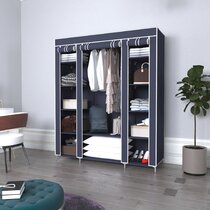 Cheap Black Wardrobe Temporary Clothes Storage 5 Teir Shelving Canvas Effect New 