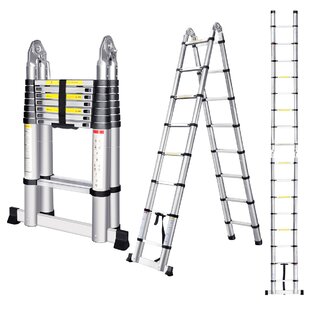 Aluminum Telescopic Extension Ladder 16.5ft A-Frame Lightweight Portable Multi-Purpose Folding Ladder for Outdoor Indoor 330 Pound Capacity