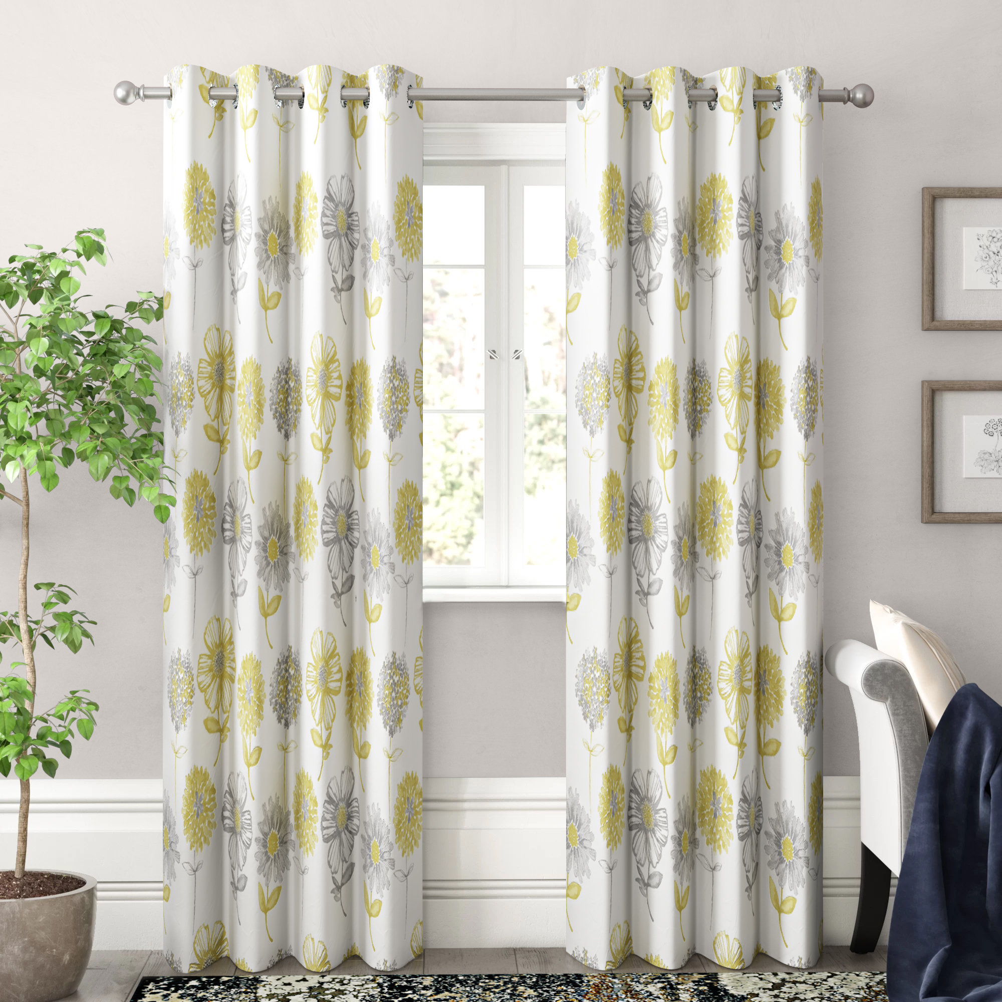 Catherine Lansfield Banbury Floral Easy Care Eyelet Curtains