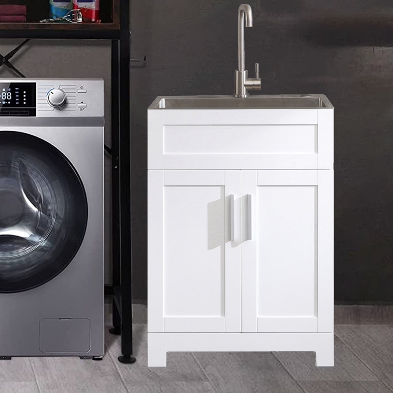 ESHOO 24 Inch LaundryCabinet With Faucet And Stainless Steel Sink With ...