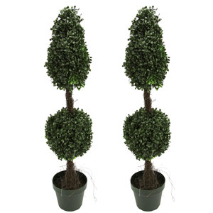 Aritificial Double Ball Shaped Boxwood Round Tapered Topiary in Pot (Set of 2)