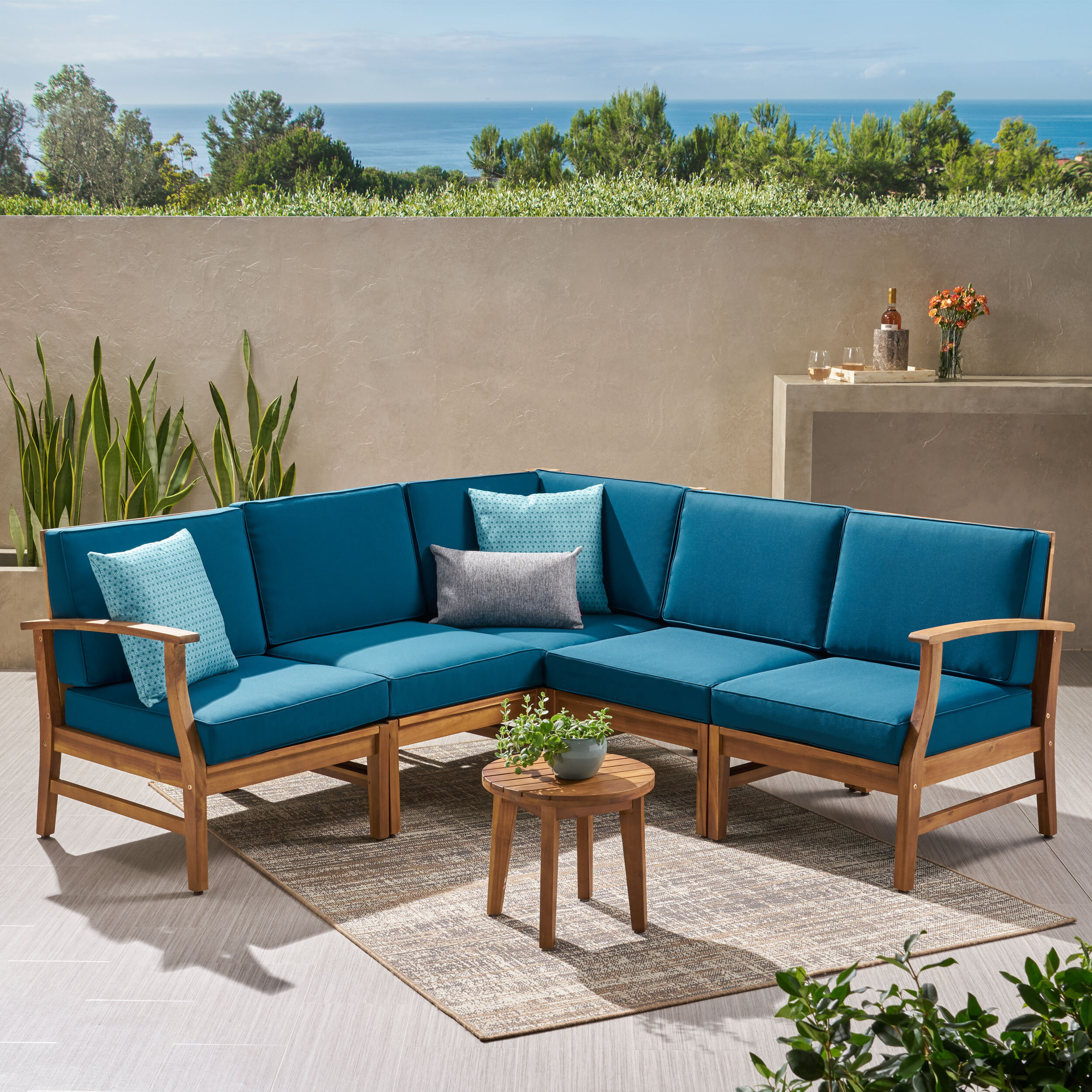 Lund Teak Patio Sectional With Cushions Reviews Joss Main