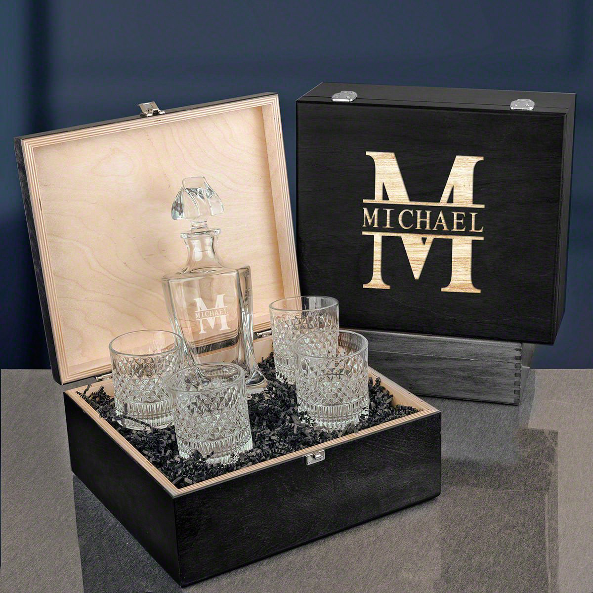 Home Wet Bar Twist Whiskey Decanter Set With Engraved Ebony Gift Box ...