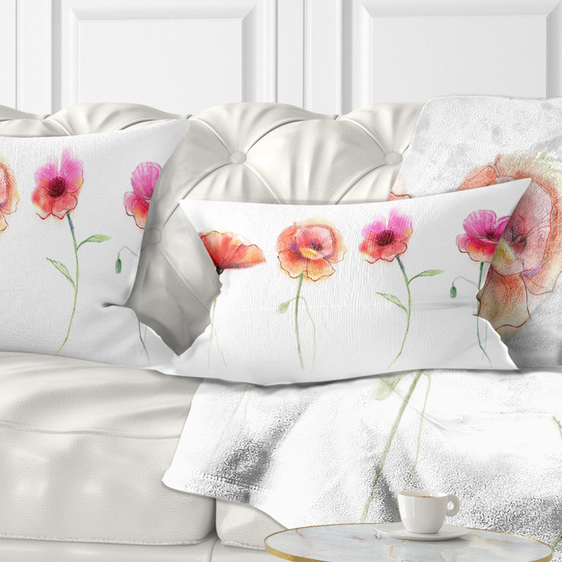 East Urban Home Flower Watercolor Poppy Sketch Lumbar Pillow Wayfair