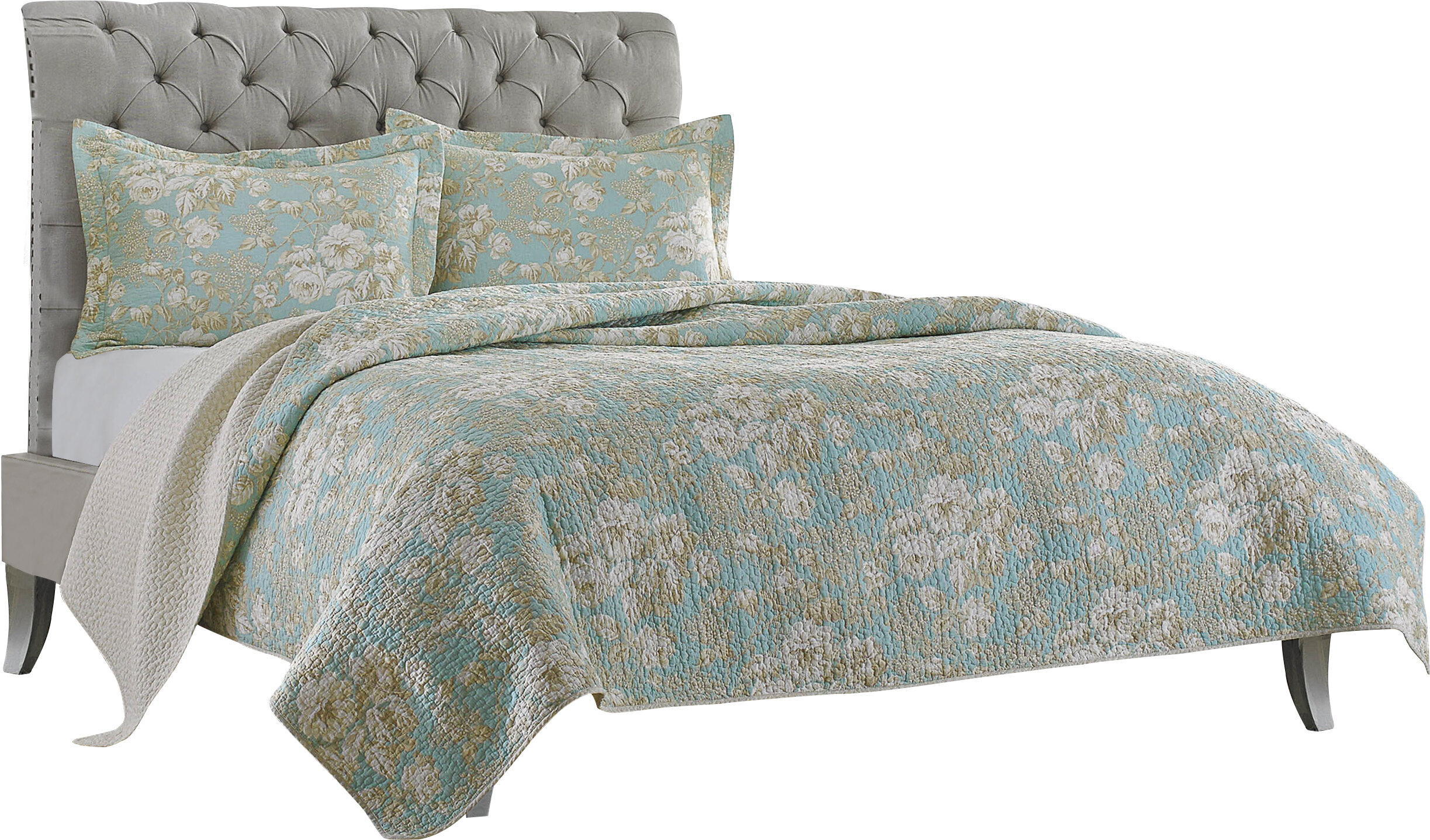 Cotton Laura Ashley Brompton Serene 3 Piece Quilt Set Twin Full