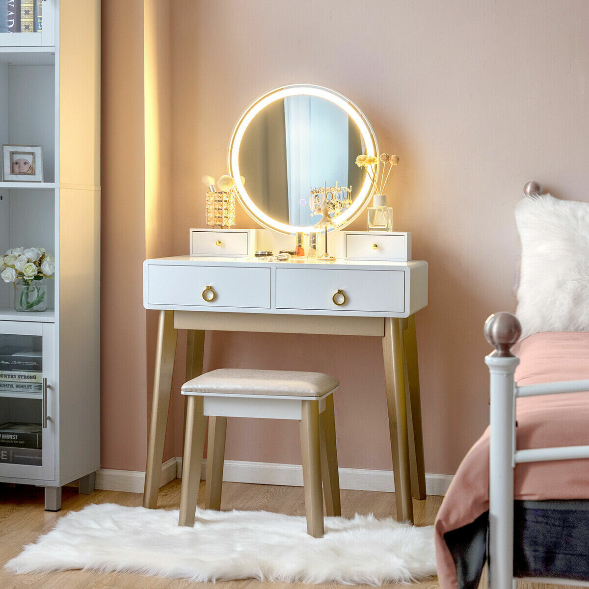 Everly Quinn Nicol Vanity Set With Stool And Mirror Reviews Wayfair