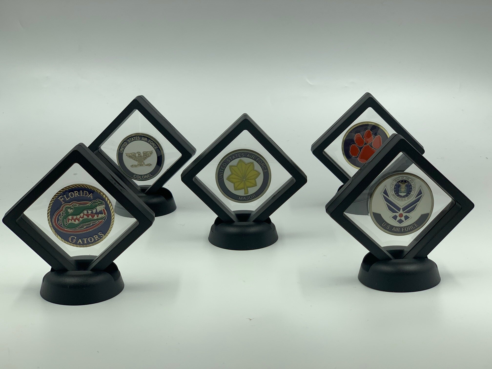 Set of 10 3D Floating Frame Display Holder with Stands for Challenge Coins Jewelry AA Medallions 10, Black 2.75 x 2.75 x 0.75 Inches DECOMIL Coin Display Stand 