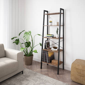 Ballucci Industrial Bookshelf 4 Tier Ladder Shelf With Metal