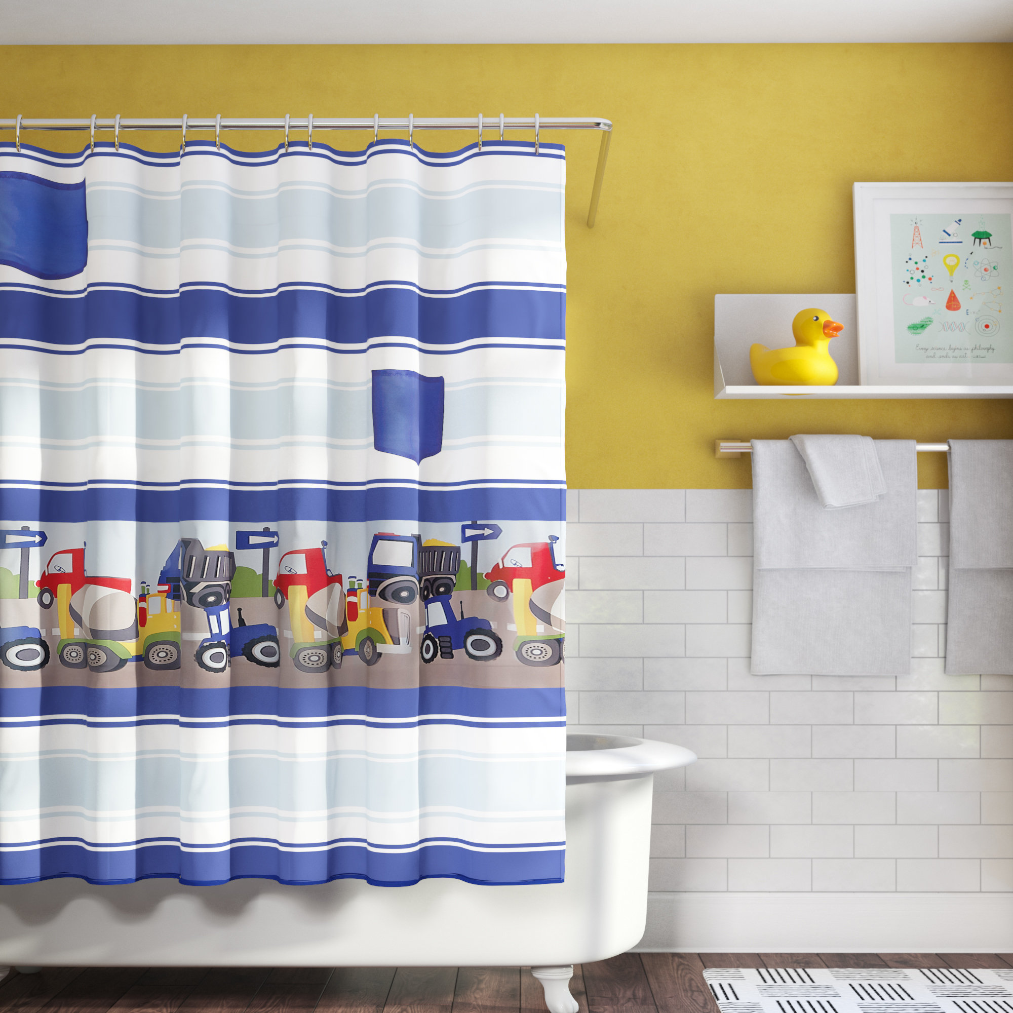 Zoomie Kids Kaylie Trucks Single Shower Curtain Reviews Wayfair