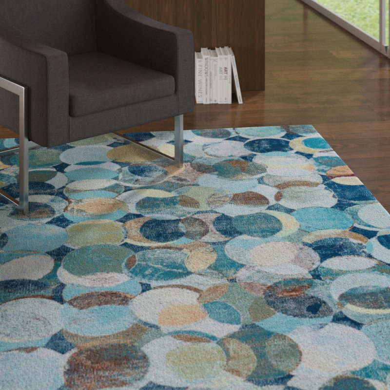 Ebern Designs Jaelynn Contemporaty Circles Geometric Brown Blue Jaelynn Contemporaty Circles Geometric