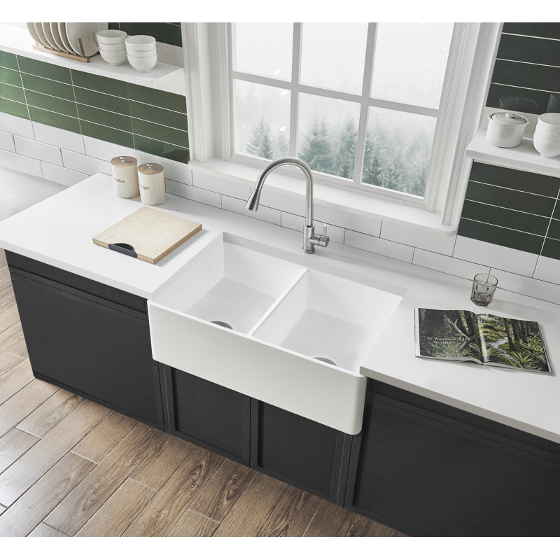 Kingston Brass Arcticstone 36 L X 18 W Double Basin Farmhouse Kitchen Sink Wayfair