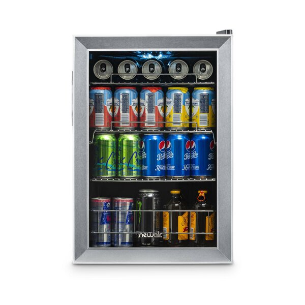 Compact Glass Door Can Refrigerator Stainless Steel Beverage Cooler Mini Fridge 