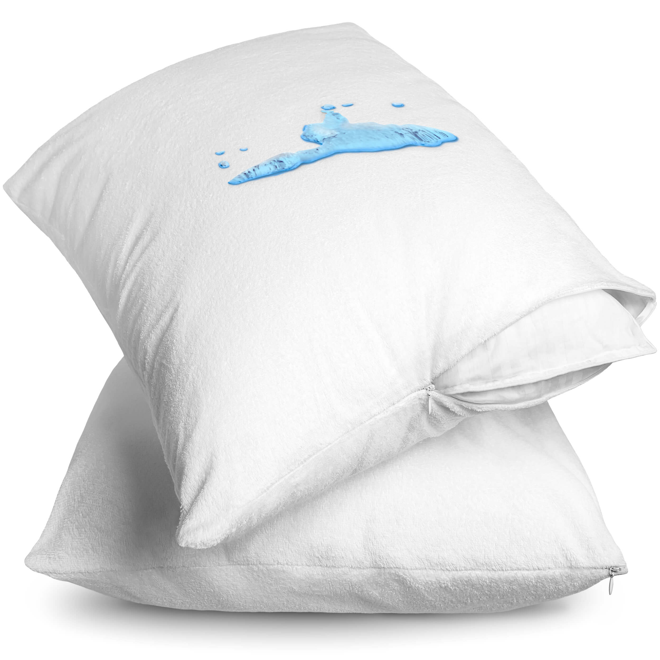 Waterproof Terry Pillow Protector Zip Cover Pair 100/% Cotton Non Allergic Soft