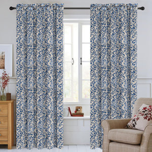 Scroll Jacquard Damask Semi-Sheer Rod Pocket Curtain Panels (Set of 2)