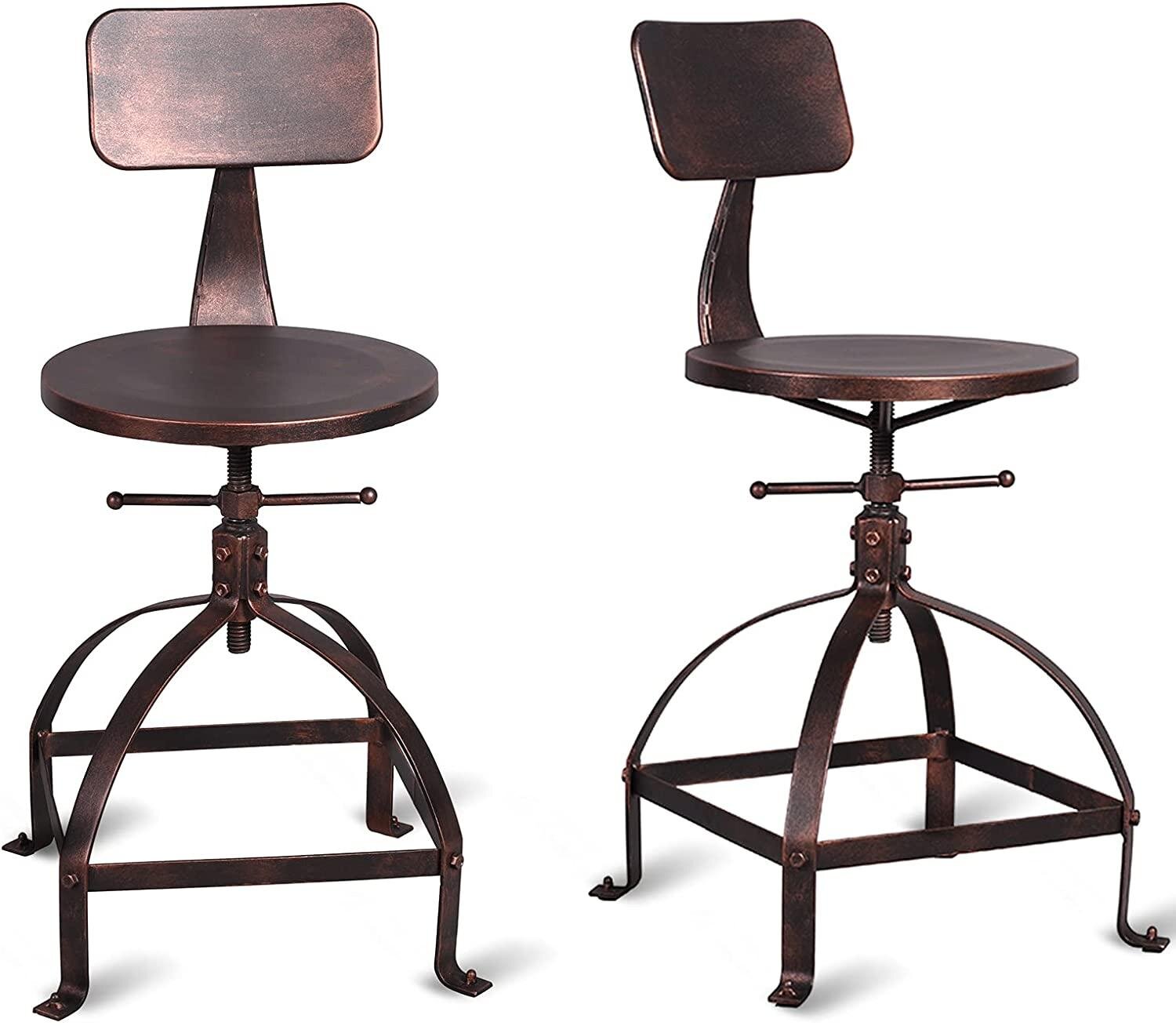 Williston Forge Set Of 2 Industrial Swivel Bar Stools With Back Vintage Counter Height Stools Wayfair