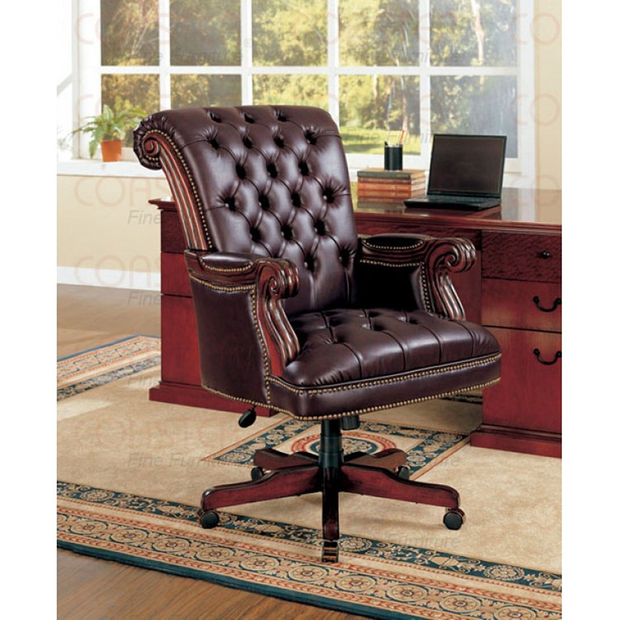 Bsd National Supplies Plush Rolled Back Design Traditional Button Tufted Executive Office Chair With Nailhead Trim Wayfair