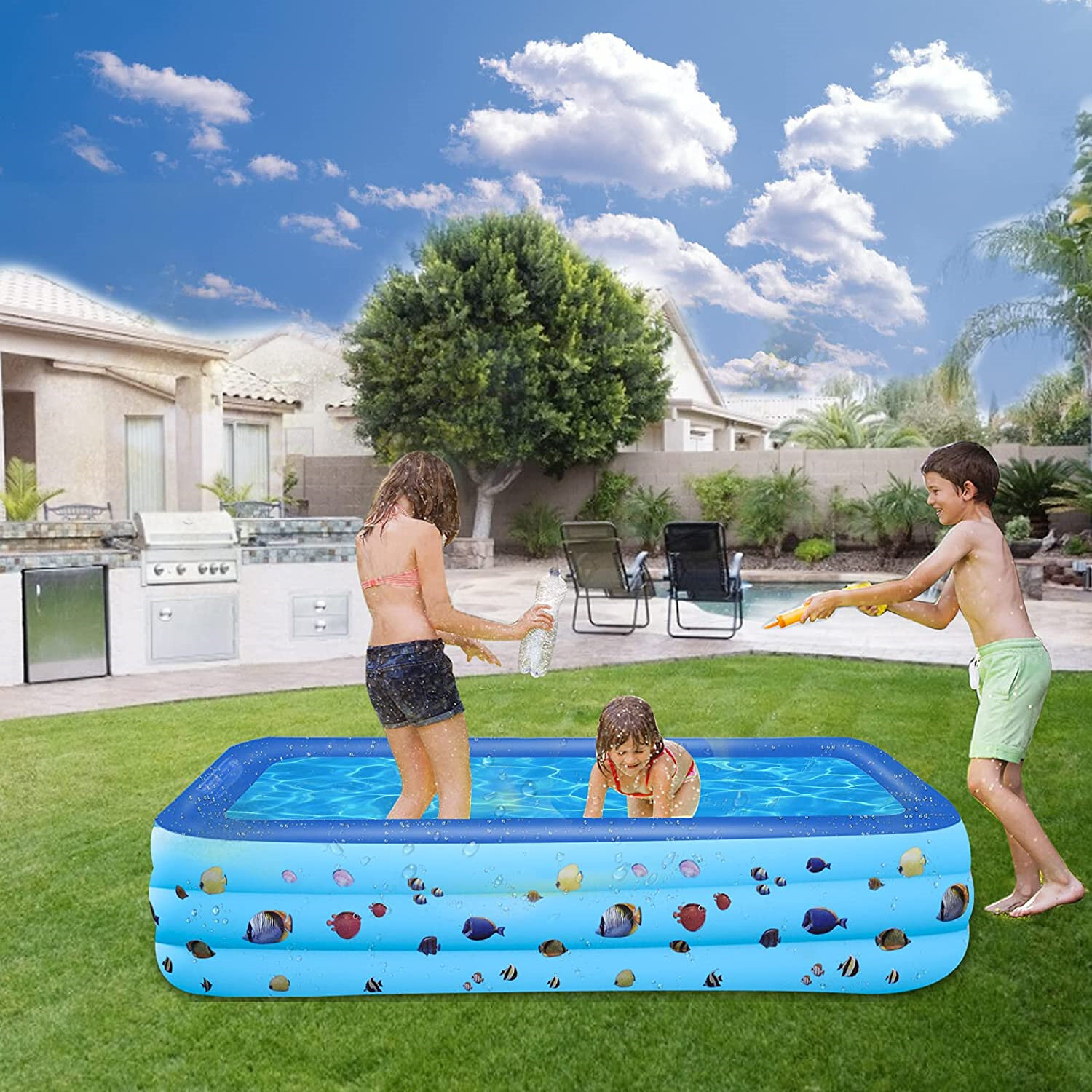 Large Paddling Garden Pool Kid Fun Inflatable Family Swimming Patio Outdoor Seat 