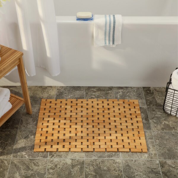 Bathroom Bamboo Floor Bath Mat Rectangle Anti-slip Folding Bamboo Pad Shower Mat 