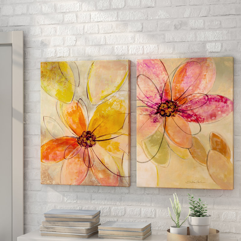 Latitude Run Neon Floral By Silvia Vassileva 2 Piece Painting