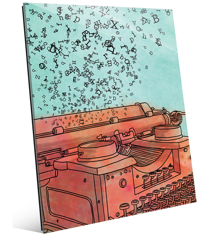 Click Wall Art Orange Typewriter Flying Letters Painting Print
