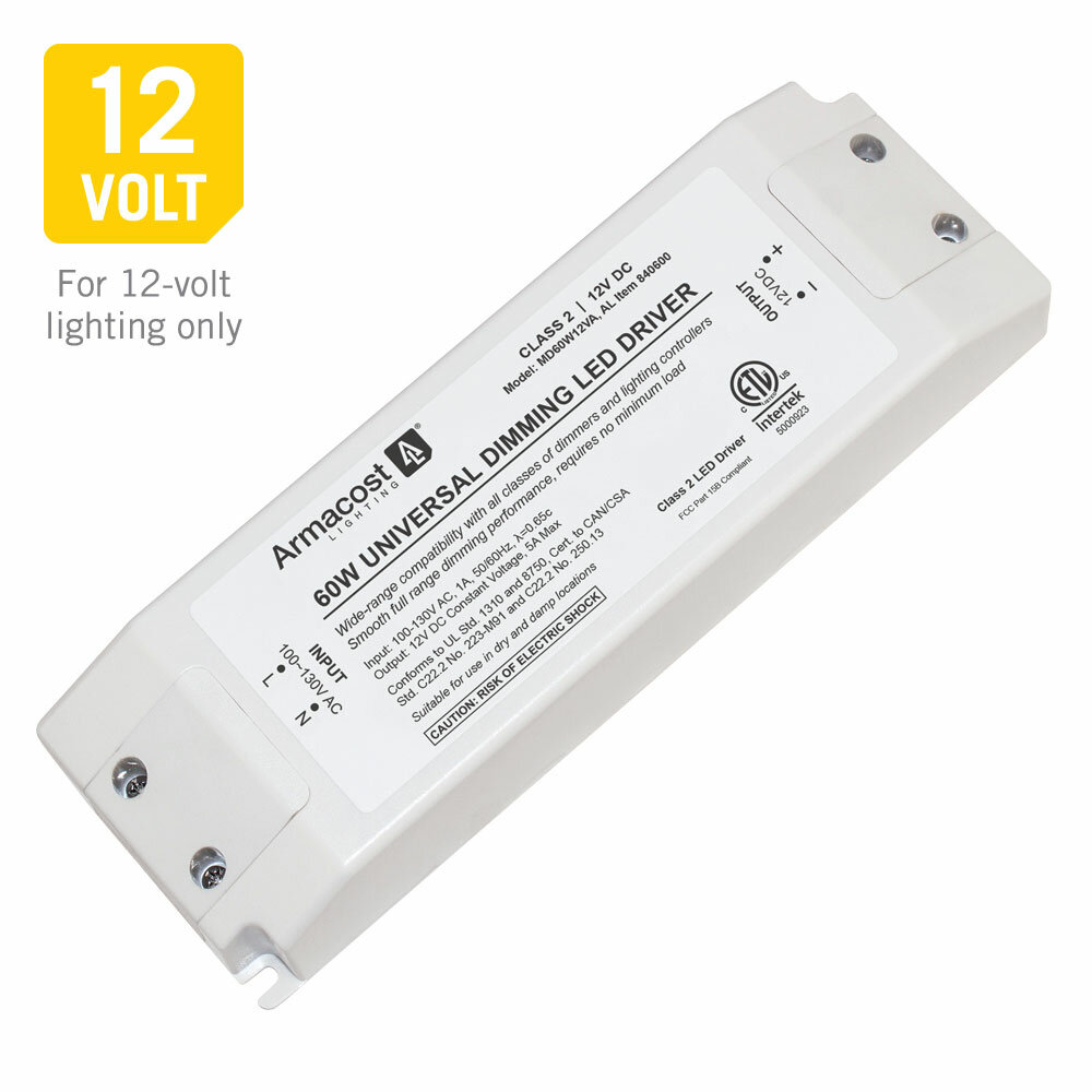 60W 12V 5A Dimmable Driver for LED strips Dims from 110V Dimmer Transformer