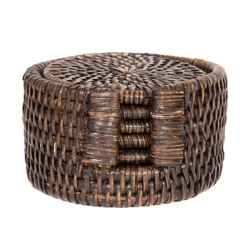 Rattan 7 Piece Round Coaster Set