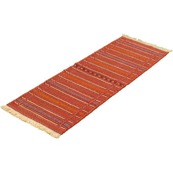Foundry Select Zeman Handmade Kilim Wool Light Blue Light Orange Red Rug Wayfair