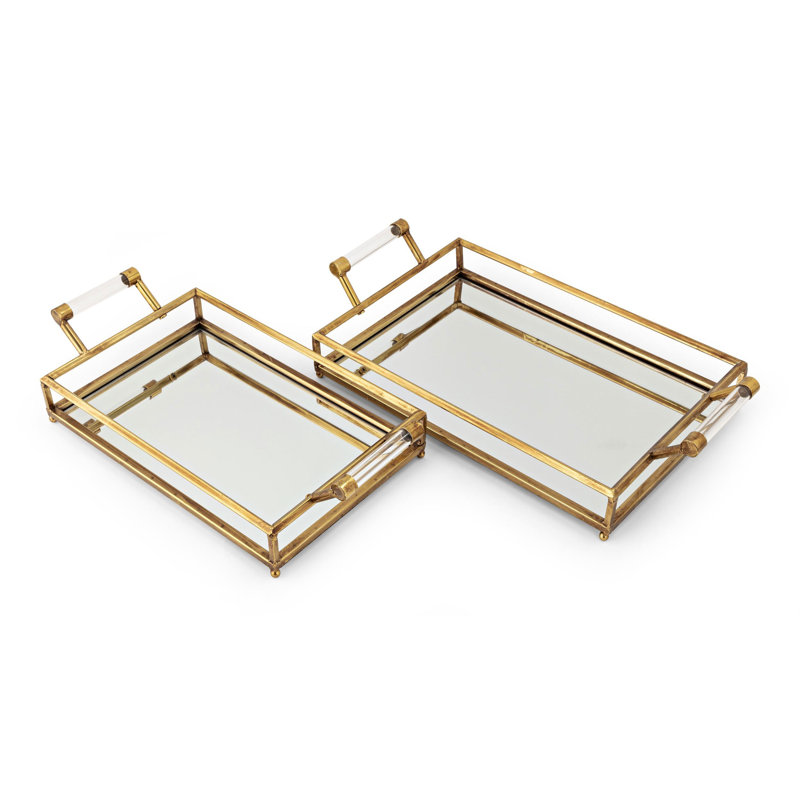 Latitude Run Virdi Rectangle Mirror Decorative 2 Piece Vanity Tray Set Reviews Wayfair