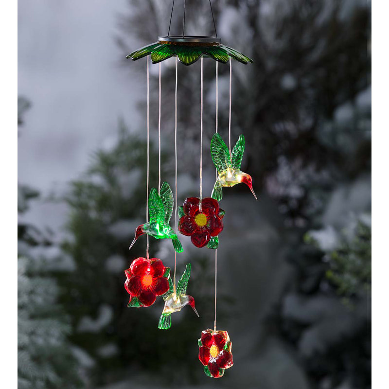Plow & Hearth Solar Mobile Hummingbirds and Flowers ...