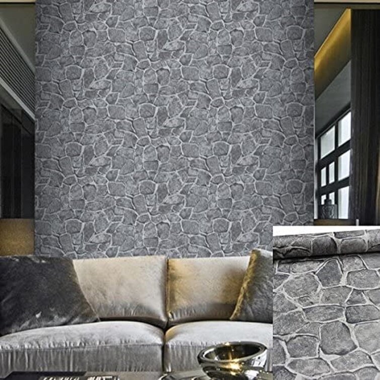 11 Yards Stone Wallpaper Peel and Stick Removable Castle Tower Rustic Contact Paper Self Adhesive Backsplash Wall Panels Decorative for Cabinets Kitchen Dark Grey Fortress 