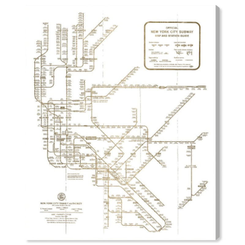 House Of Hampton New York Subway Map 1958 Gold Metallic Graphic Art On Canvas Wayfair
