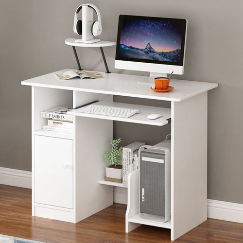 Ebern Designs Home Office Computer Desk With Keyboard Tray And Locker ...