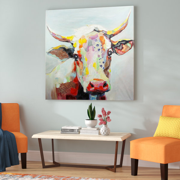 Latitude Run Colorful Bessie The Cow Unframed Painting Print