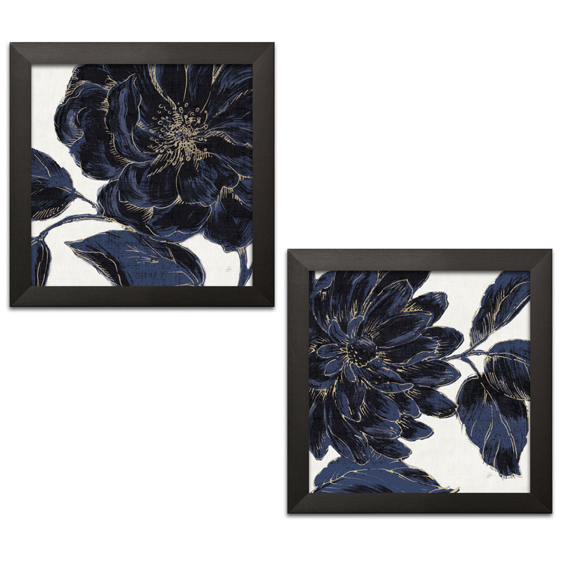 Stunning Navy Blue And Gold Flower 2 Piece Print Set Reviews