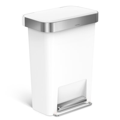 simplehuman 45 Liter / 12 Gallon Rectangular Kitchen Step Trash Can with Soft-Close Lid, White Plastic