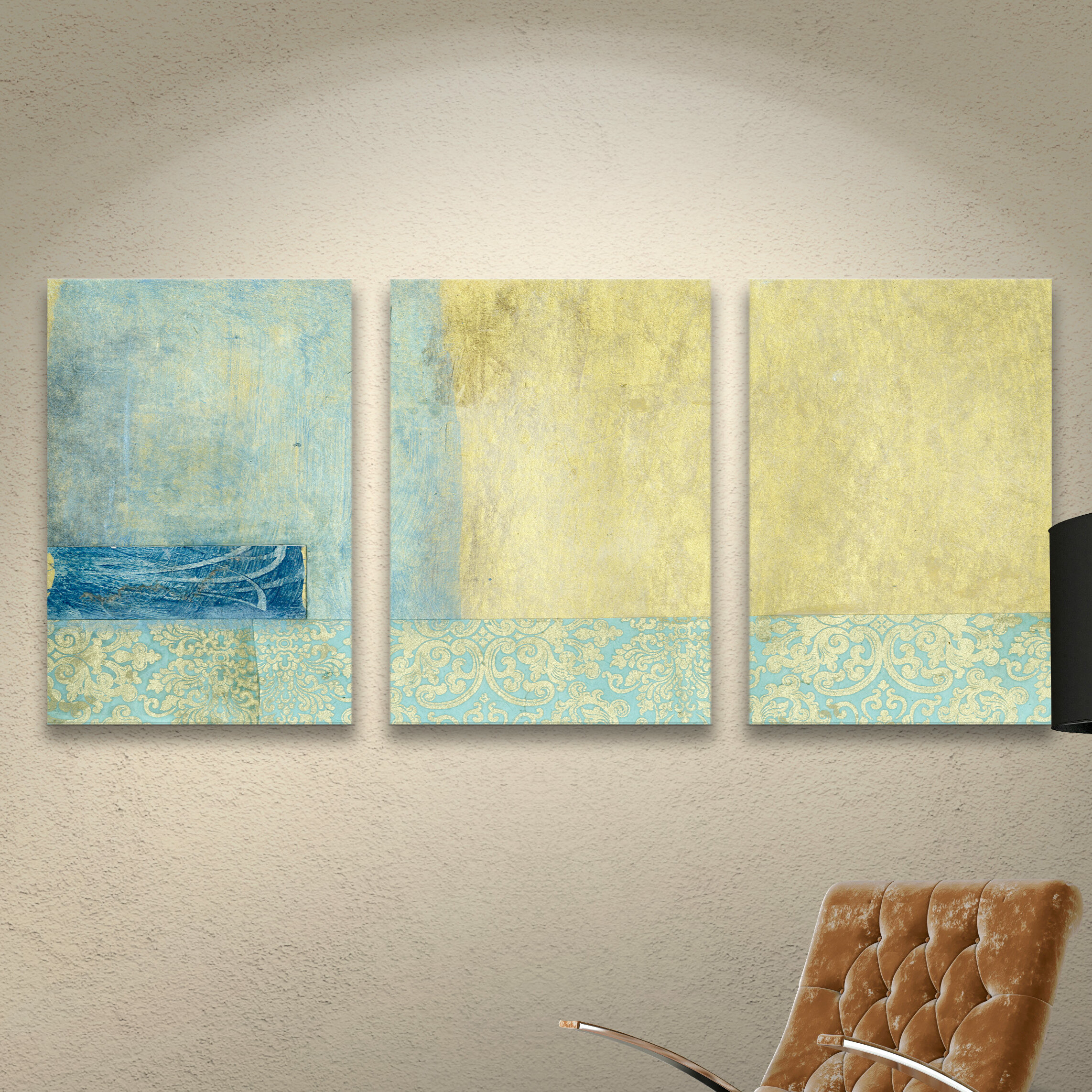 ArtWall 3-Piece Elena Ray Blue Nest Gallery-Wrapped Canvas Artwork 32 by 72-Inch 