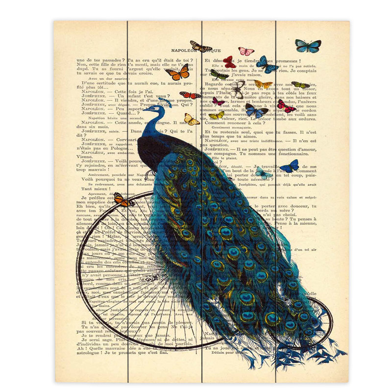 Dianochedesigns Peacock Bicycle Butterflies Watercolor Painting