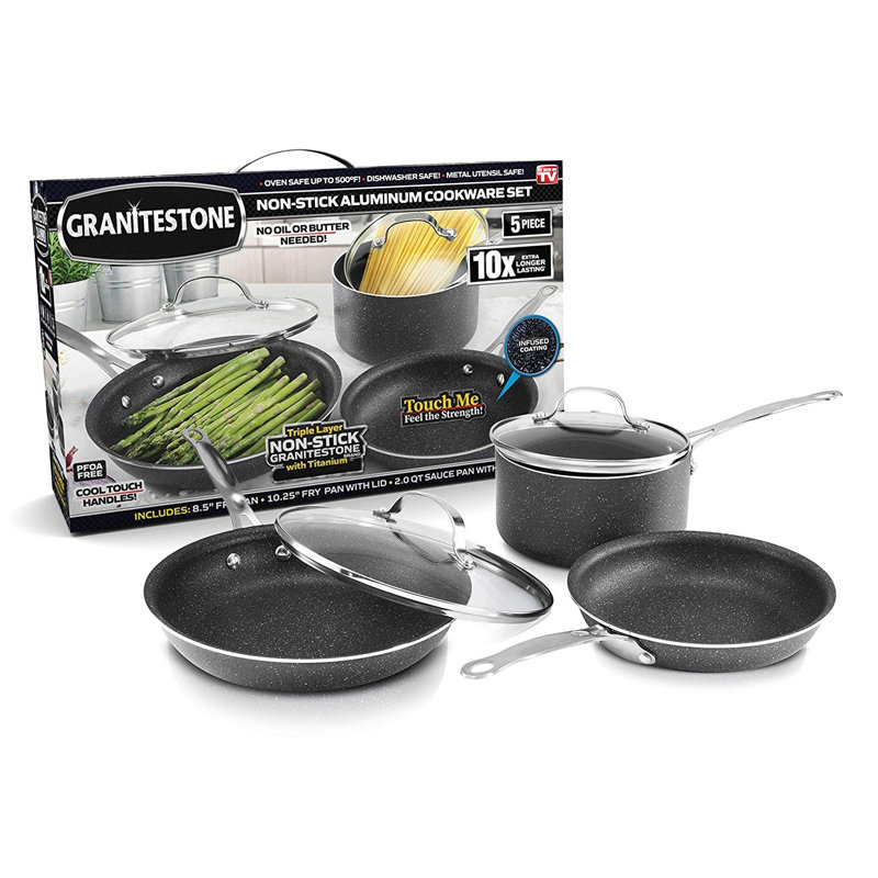 GraniteStone Granite Stone 5 Piece Non-stick Cookware Set Ultimate Durability with Mineral 