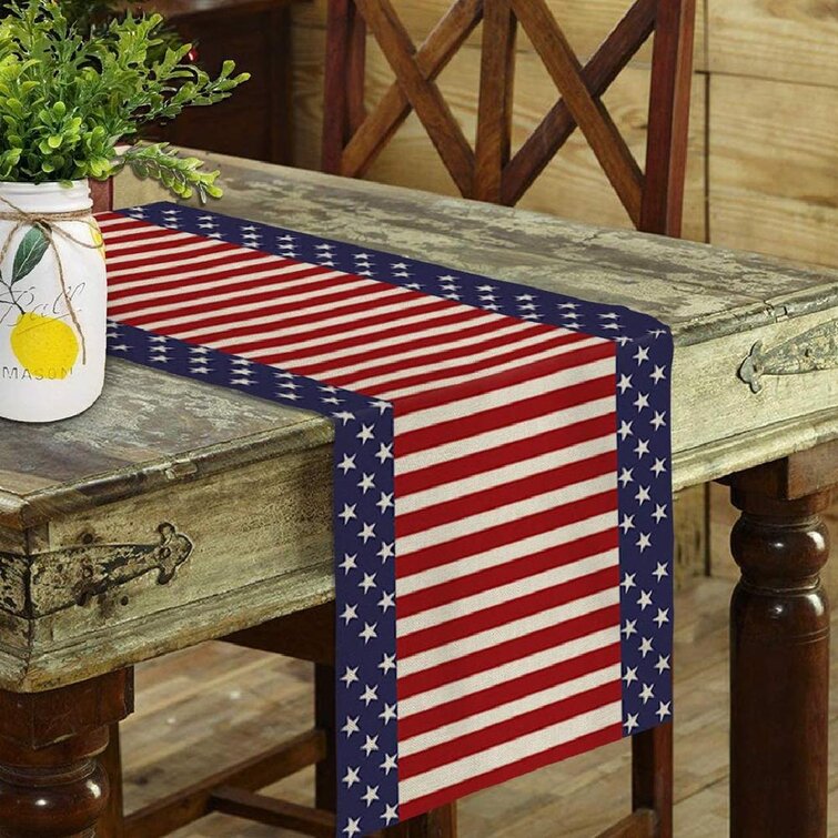 American Flag Old Glory Design with Stars and Stripes Pattern Patriotic Image Blue Red Dining Room Kitchen Rectangular Runner Ambesonne 4th of July Table Runner 16 X 72