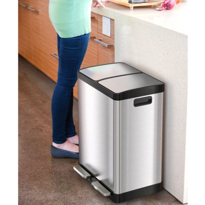 Stainless Steel 16 Gallon Step-On Multi-Compartments Trash and Recycling Bin