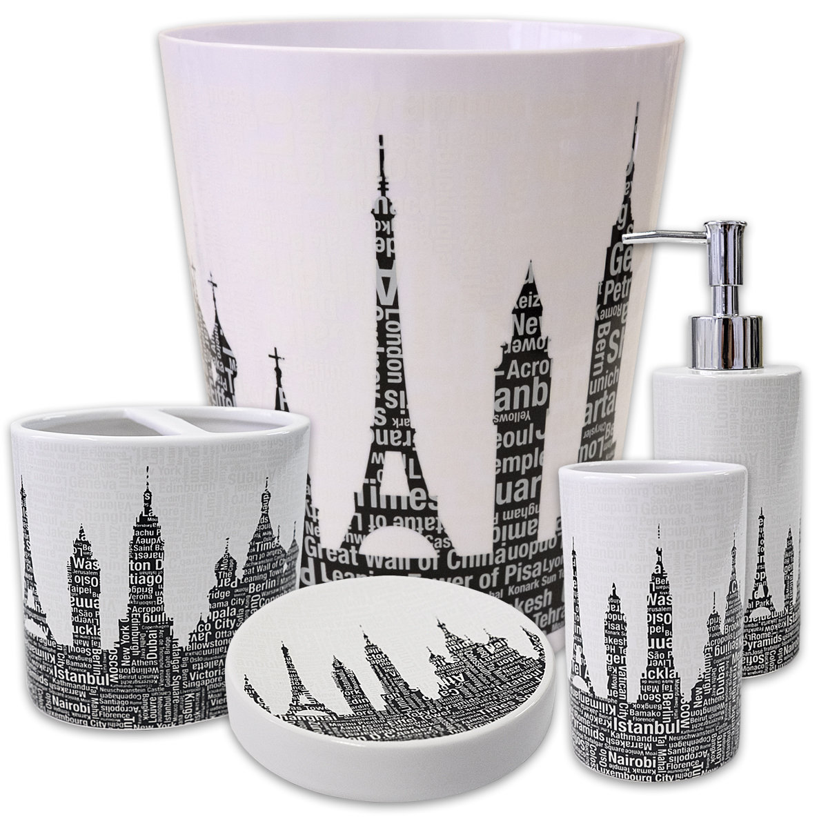 Ivy Bronx Elianna Silhouette City 5 Piece Bathroom Accessory Set Wayfair