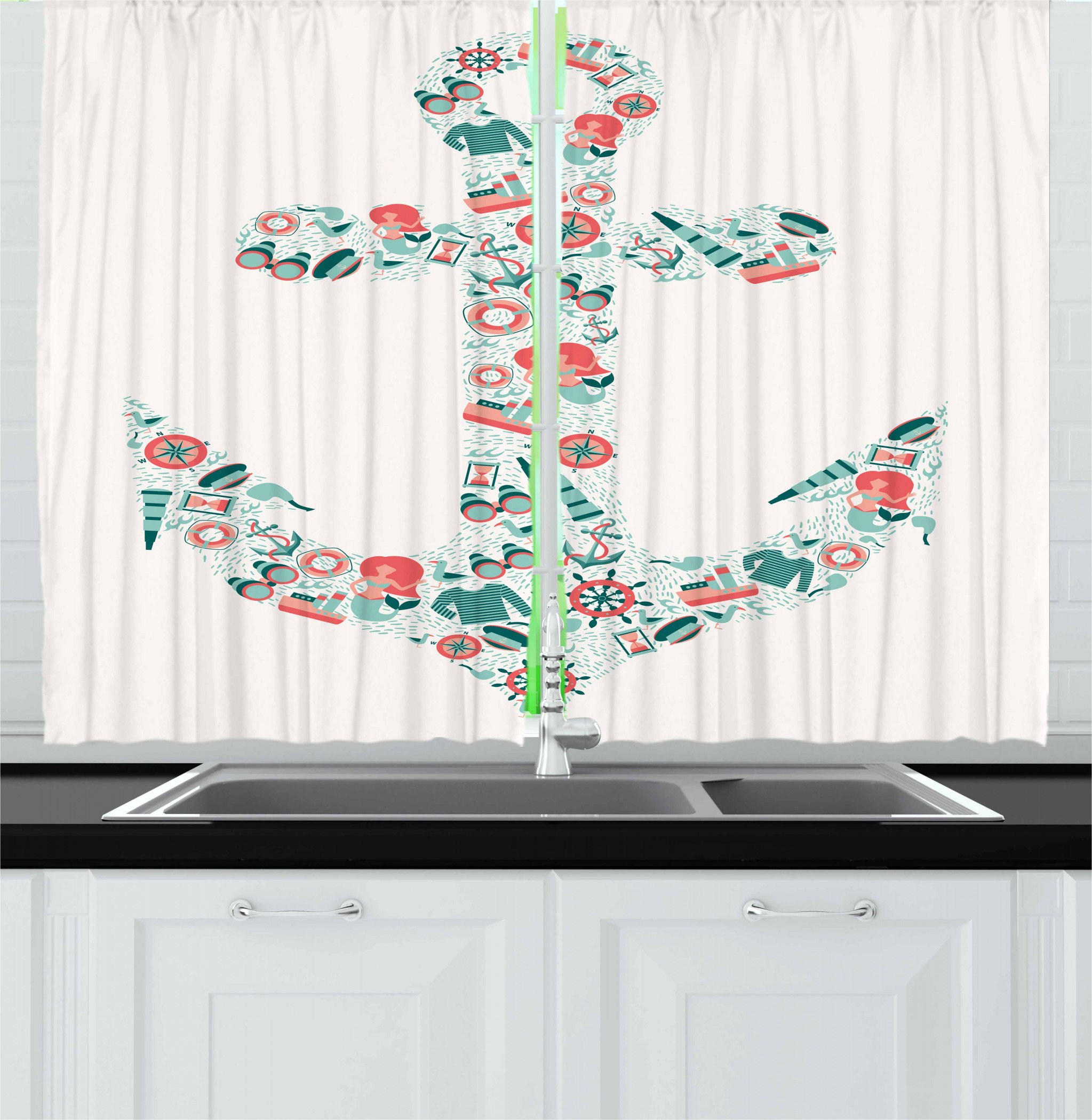 East Urban Home Anchor 2 Piece Kitchen Curtain Wayfair