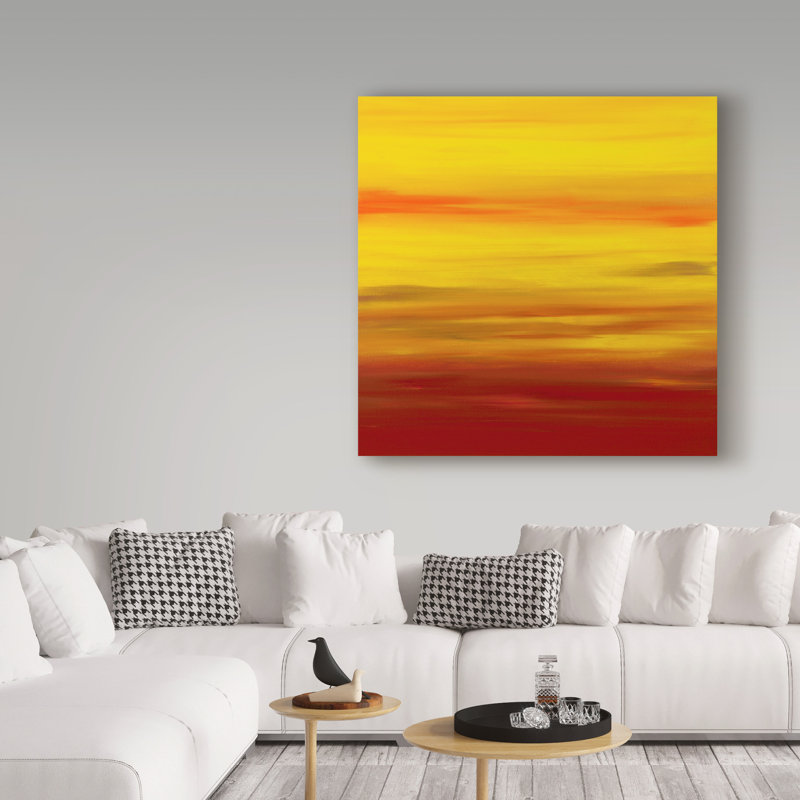Trademark Art Sunset Stripes Yellow Red Acrylic Painting Print