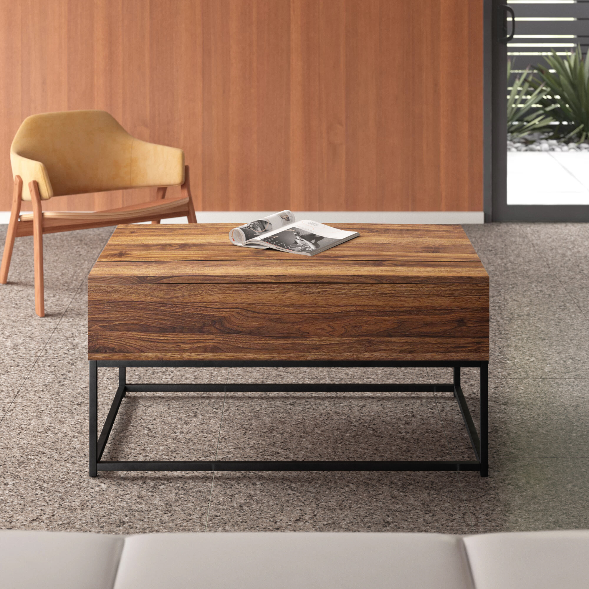 Dark Walnut 4 Coffee Table for Living Room Lift Top Coffee Table With Storage Wood & Metal Frame Living Room Furniture Table 