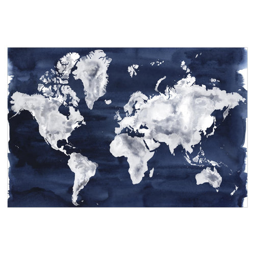 Watercolour World Map Dark 1.9m x 2.88m Textured Matte Peel & Stick Wall Mural East Urban Home
