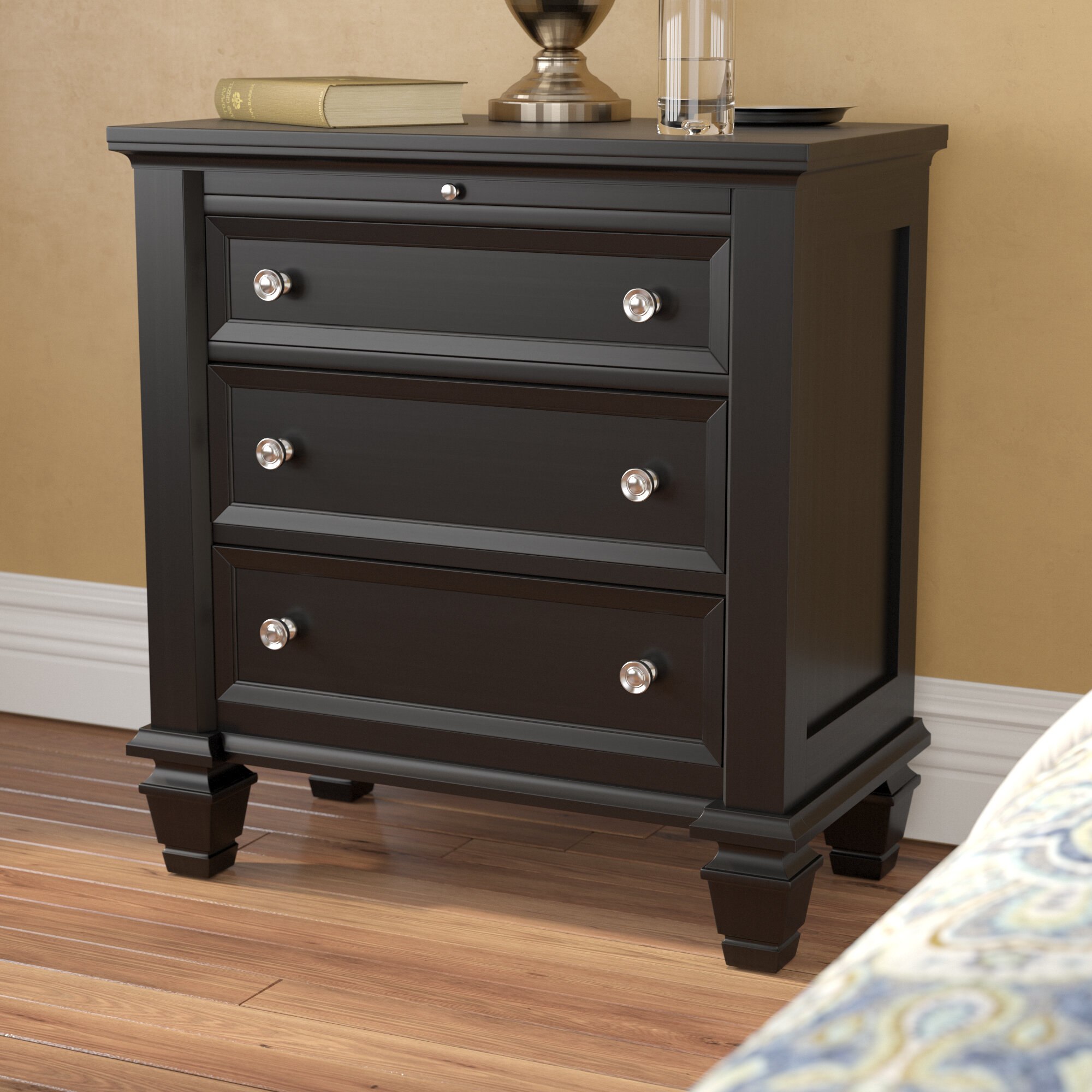 black wide nightstand