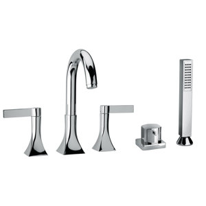 J17 Bath Series Two Blade Handle Roman Tub Faucet and Hand Shower with Goose Neck Spout
