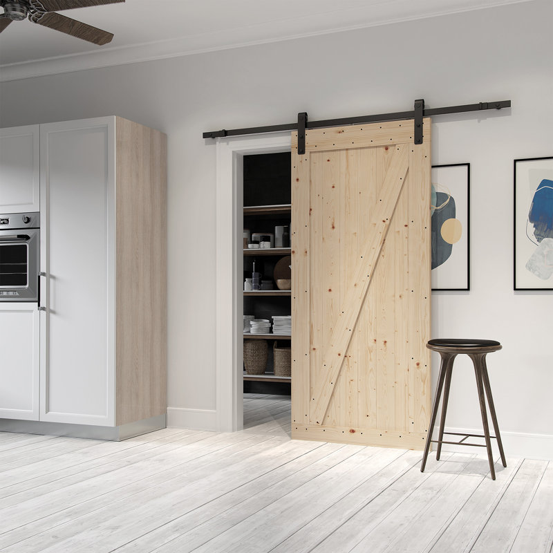 Northbeam Paneled Wood Finish Prehung Barn Door with ...