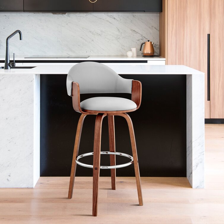 gray and wood bar stools