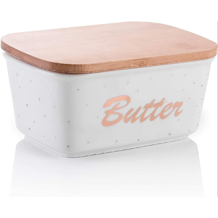 Large Butter Keeper Container for Counter Butter Holder with Cover for Kitchen Butter Dish with Bamboo Lid and Knife